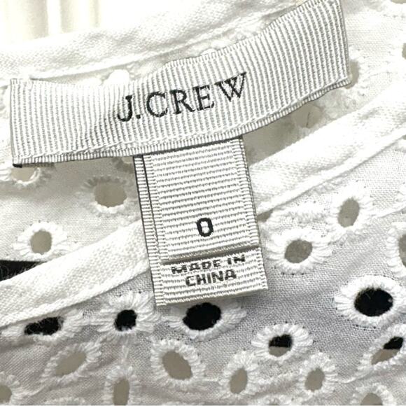 J.Crew White Linen Blouse, Eyelet Shirt, Boho Top, Size 0 - Picture 4 of 10